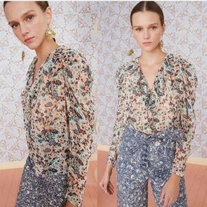 NWOT Ulla Johnson Astrid Floral Lurex V-Neck Blouse, Lightweight